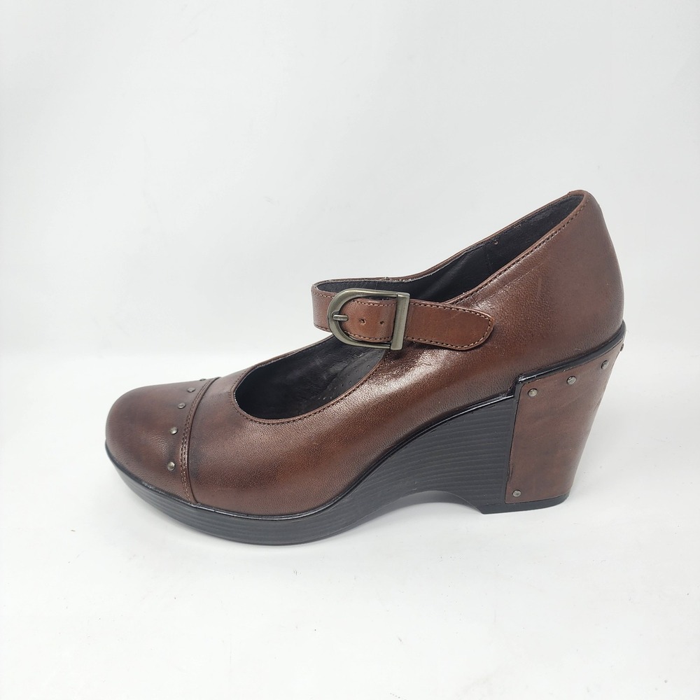 Dansko Fanny Leather Mary Jane Wedge Heels Women's 9.5/40 Brown
